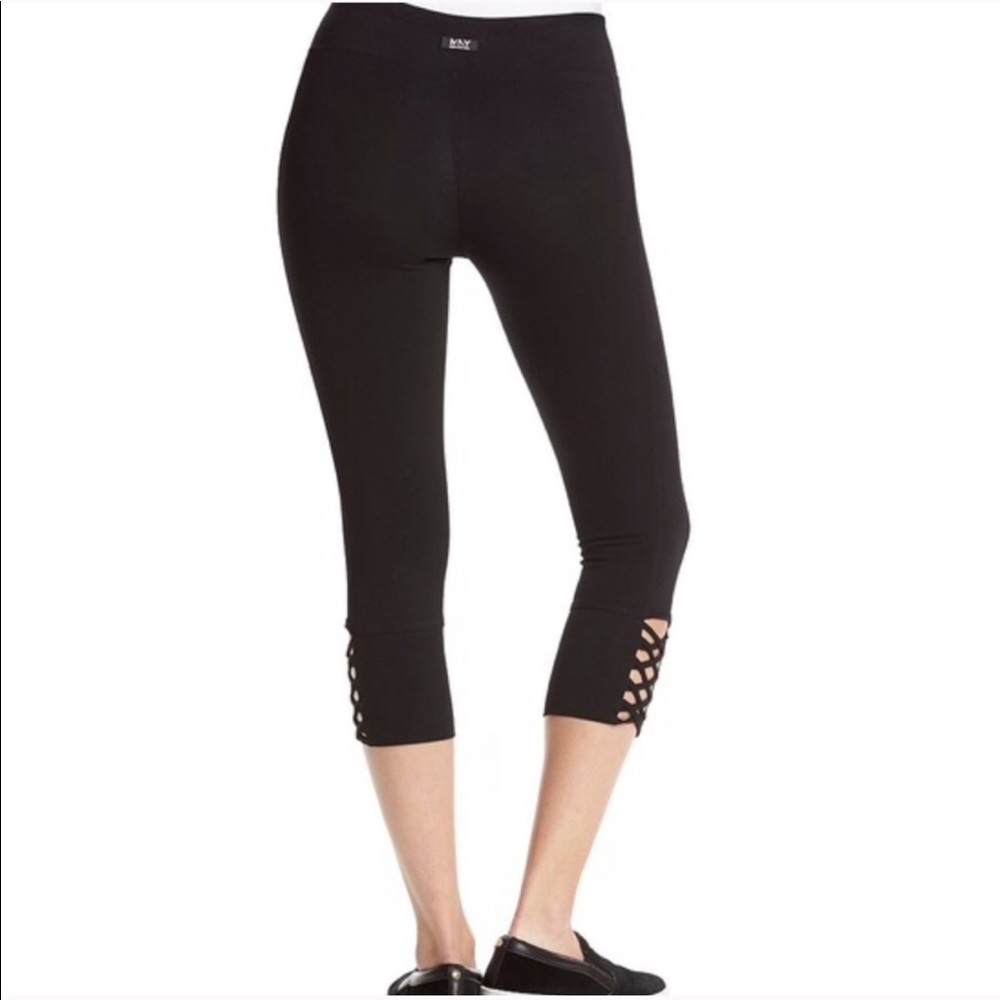 Andrew Marc Mesh Inset Lace-Up Navy Blue Leggings